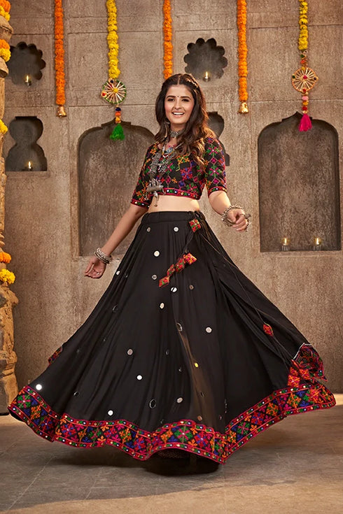 Shubhkala Black Designer Mirror Work with Embroidered Chaniya choli for Navratri Festival